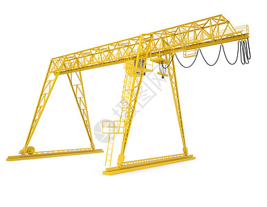 半圈黄麻桥起重机 半转控制高度框架高架重量电缆力量铁路工业柱子背景