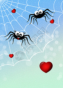 相爱的蜘蛛插图庆典卡通片动物夫妻爪子微笑快乐背景图片