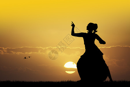 印度人舞蹈女孩日落宗教女士插图女人文化旅游背景图片