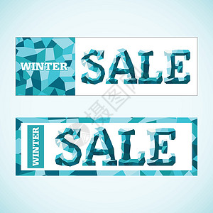 向量 冬季销售字母插图横幅广告蓝色水晶背景图片