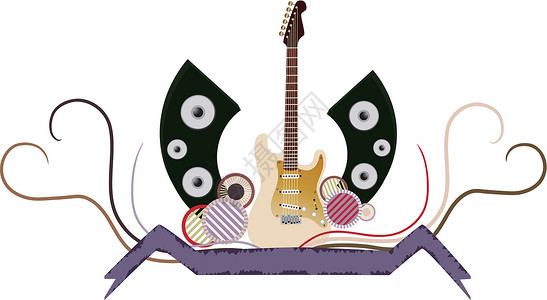 吊沙机抽象吉他舞蹈翅膀低音滚动装饰品技术印迹横幅打碟机麦克风插画