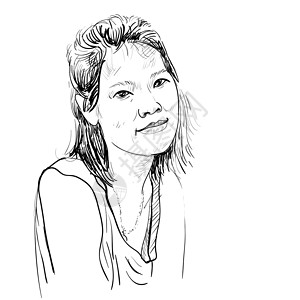 绘制亚洲女孩肖像的草图矢量设计图片