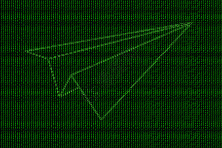 带有飞机火箭纸折叠发光线的二进制代码圆形母板电气插图绿色电子产品技术金属数字电路背景图片