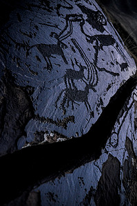 古代象形图山羊岩石历史草图动物考古绘画巨石考古学艺术背景图片