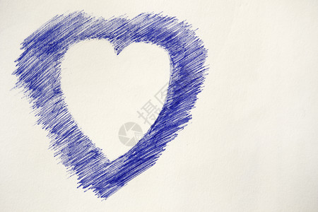 用笔球绘制心脏的画像钢笔庆典情人白色插图蓝色草图背景图片