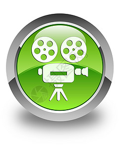 镜头图标视频相机图标光亮的绿色圆环按钮背景