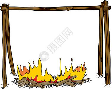 手绘火与空锅控者一起的营火背景