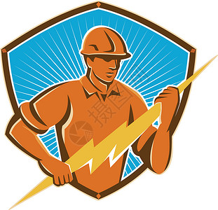 电动锯架电动建筑工人翻新改造力量电力架男人安全帽线工零售商工人艺术品插图闪电插画