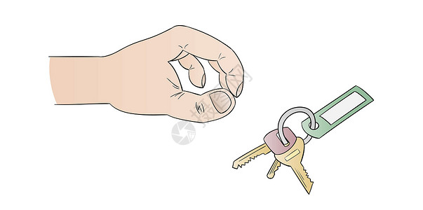 上调人手和钥匙窃贼房子商业小偷代理人空气白色插图抵押手绘设计图片