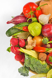 篮子中的水果和蔬菜背景图片