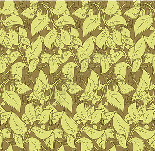 无缝纹理墙纸叶子皇家插图黄色曲线织物绘画布料艺术品背景图片