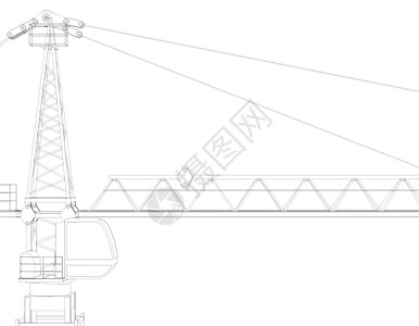 等轴测图顶顶塔起重机机械三角帆配重框架图形化绘画工程吊车草稿工业背景