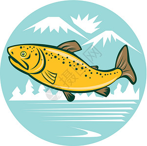 棕色圈跳圈卡通艺术品野生动物卡通片海洋生物山脉鳟鱼动物彩虹插图斑点背景图片