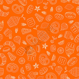 蓝莓松饼甜食无缝无缝模式肉桂柠檬食品菜单水果卡通片背景面包庆典咖啡店插画