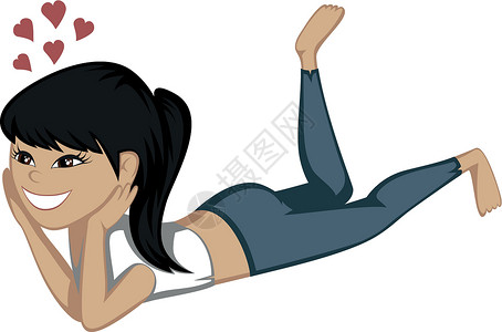做我女朋友吧躺在地上剪贴女性女朋友矢量说谎女孩黑发艺术插图绑腿插画