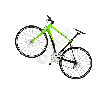 隔离的绿色自行车细节车轮白色踏板座位齿轮水平运动背景图片