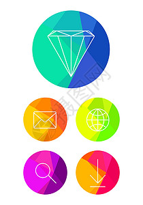 钻石信封素材明圆背景上的平整图标插画