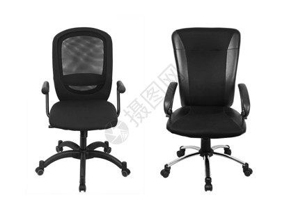 两张黑色办公椅办公室塑料人体工学椅白色椅子背景