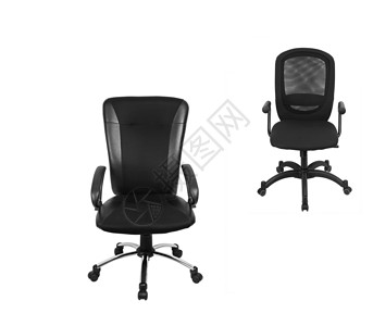 两张黑色办公椅椅子人体工学椅白色办公室塑料背景