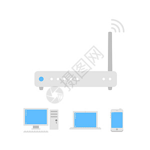 网关图标Wifi 路由器图标插图带宽中心网络局域网电话数据互联网蓝色技术插画