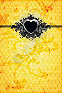 心脏框架风格装饰树叶黄色插图曲线卷曲黑色漩涡背景图片