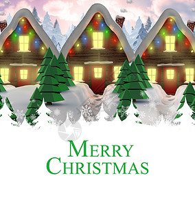 喜庆圣诞节的复合图像问候语房屋贺卡装饰边界计算机数码绘图创作树木背景图片