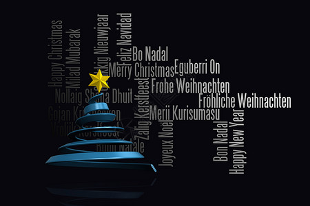 蓝色圣诞树设计复合图象装饰品计算机绘图星星语言英语国际数字螺旋问候语背景图片