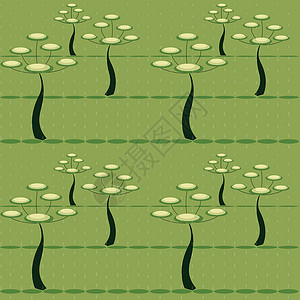 无缝模式绿色墙纸树叶艺术植物学插图纺织品曲线生长生活背景图片