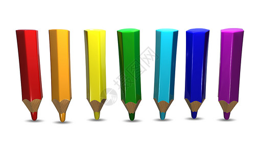 铅笔绿色黄色木头紫色彩虹玩具红色蓝色背景图片
