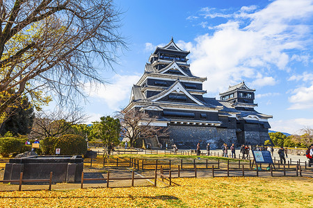 日本熊本城堡江户旅游传统蓝色建筑学建筑绿色地标天空旅行背景