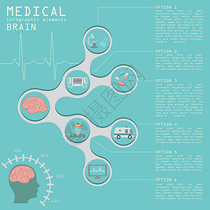 医疗和保健信息 脑人口图和脑人口图身体插图诊所数据解剖学药品救护车癌症科学生物学设计图片