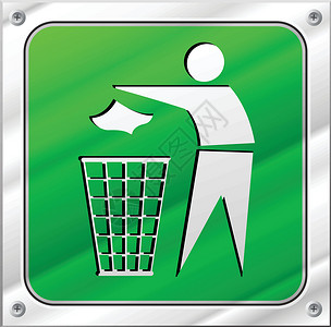 再循环标志牌绿色插图投掷金属男人垃圾垃圾桶篮子背景图片