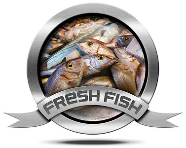 新鲜鱼  金属图标美食质量鲷鱼徽章餐厅海洋鲭鱼动物烹饪钓鱼背景图片