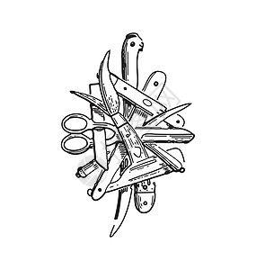 刀画重要切割工具插图刀具蜉蝣团体时间绘画剪刀口袋书法乡愁插画
