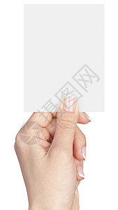 手头空白卡白色女性拇指手指广告卡片背景图片