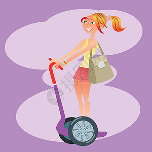 斯拉维恩乘坐摩托车旅行的女游客插画