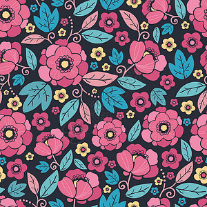 无缝无缝模式背景墙纸艺术纺织品包装插图文化樱花织物蓝色叶子背景图片