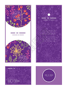 紫色谢谢素材矢量多彩的花园植物纵向框架垂直框架模式邀请问候 RSVP和感谢卡设计图片