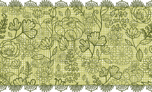 绿色花带花朵水平横向无缝的图案背景边框插画