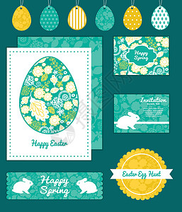 矢量翡翠花卉集复活节卡片 标签 标签和 b背景图片
