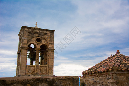 希腊Monemvasia教堂的幽灵尖顶宗教高清图片
