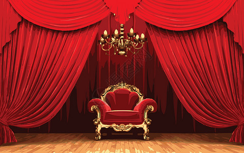 胭脂红红色幕幕台上的叶子椅场景推介会艺术行动礼堂展示剧院手势窗帘歌词设计图片