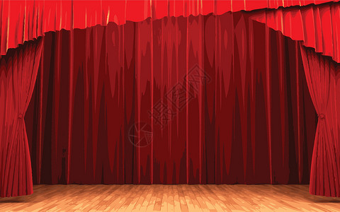 红玉帘红天鹅绒幕帘打开场景歌剧剧院织物歌词剧场礼堂推介会播音员观众气氛插画