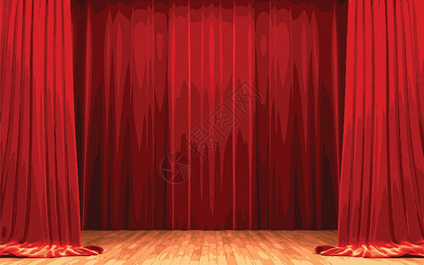 红色幕帘红天鹅绒幕帘打开场景剧场窗帘艺术推介会剧院红色歌剧手势播音员布料插画