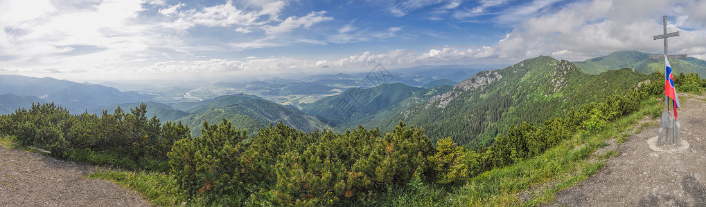 斯洛伐克全景山谷旗帜顶峰首脑森林美丽远足山脉水平高清图片