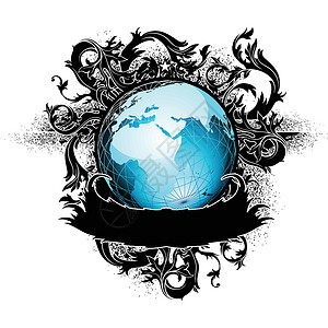 黑色世界地图地球全球装饰插画