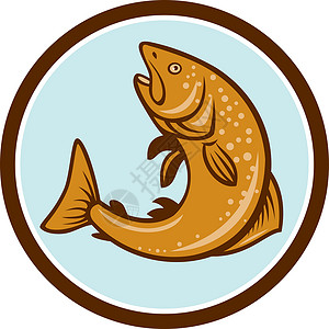 棕色圈跳圈卡通海洋生物卡通片野生动物插图彩虹斑点鳟鱼圆圈动物跳跃背景图片