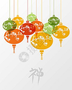 5G中国造彩色中国十六台灯插图插画