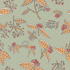 树叶和浆果的草莓矢量模式艺术程式化季节植物饮食营养墙纸森林叶子绘画背景图片