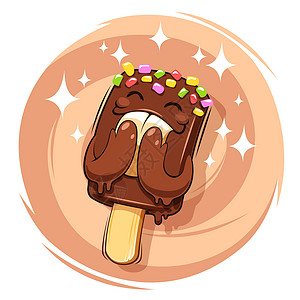 王冰冰圆环框架的快乐卡通巧克力冰冰奶油插画